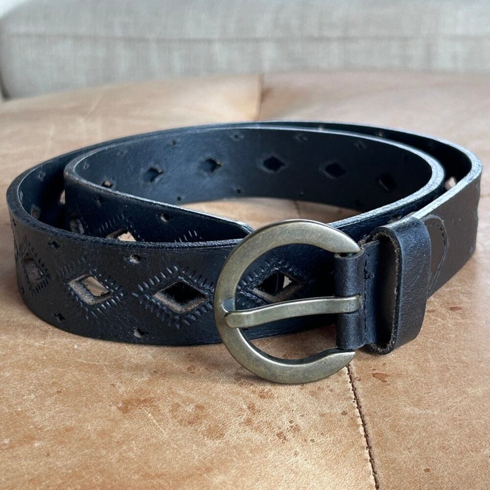 Western Wide Leather Belt Black Womens XL Southwestern Cowgirl Chunky Cutout 42